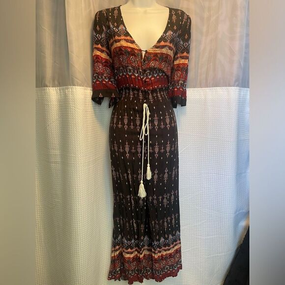 Paisley Brocade Print Midi Dress Women’s Size L Boho - Picture 4 of 5